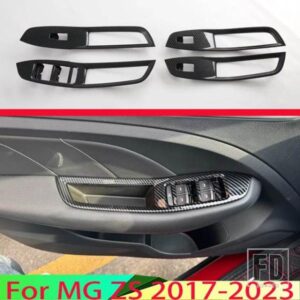 MG ZS 2017-2023 カーアクセサリーカーボンスタイルドア窓アームレストカバースイッチパネルトリムモールディングガーニッシュ