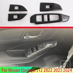 日産キャシュカイ J12 2022 2023 2024 カーアクセサリーカーボンスタイルドア窓アームレストカバースイッチパネルトリムモールディング