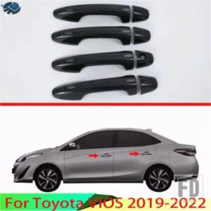 トヨタ VIOS 2019-2022 装飾カーボンスタイルドアハンドルカバースマートキー穴なしキャッチキャップトリムモールド