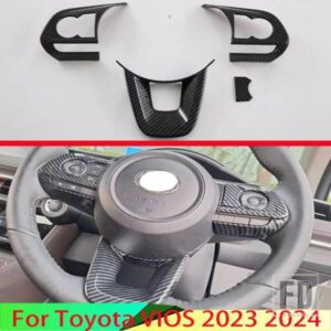 トヨタ VIOS 2023 2024 カーアクセサリーカーボンスタイルステアリングホイールパネルカバーベゼルトリムインサートバッジモールドガーニッシュ