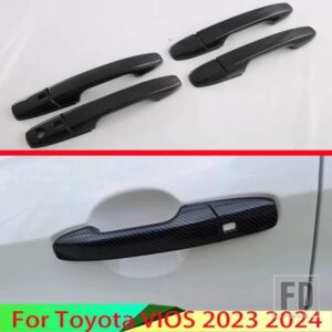トヨタ VIOS 2023 2024 カーアクセサリーカーボンスタイルドアハンドルカバースマートキー穴キャッチキャップトリムモールド