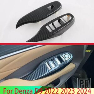 DENZA D9 DMI EV 2022 2023 2024 カーボンスタイルフロントドア窓アームレストカバースイッチパネルトリムモールドガーニッシュ