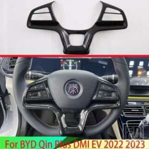 BYD 秦プラス EV DMI 2022 2023 カーボンスタイルステアリングホイールパネルカバーベゼルトリムインサートバッジモールドガーニッシュ