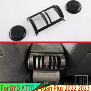 BYD アトー 3 元プラス 2022 2023 カーアクセサリーカーボンスタイルメッキアームレストボックスリアエアアッパーベントフレームトリムカバー