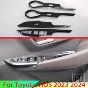 トヨタ VIOS 2023 2024 カーアクセサリーカーボンスタイルドア窓アームレストカバースイッチパネルトリムモールディングガーニッシュ