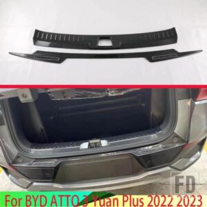 BYD アトー 3 元プラス 2022 2023 カーボンスタイルリアバンパー窓枠外側トランク装飾プレートペダル