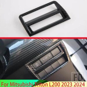 右席駆動三菱トライトン L200 2023 2024 カーボンスタイルのヘッドライトスイッチボタンコントロールパネルカバートリム