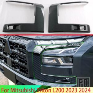 三菱トリトン L200 2023 2024 カーアクセサリー ABS ピアノブラックヘッドランプランプアイブロウトリムモールド