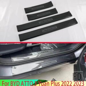 BYD アトー 3 元プラス 2022 2023 カーボンスタイル内側外側ドアドアシルパネルスカッフプレートキックステップトリムカバープロテクター