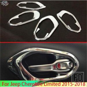 ジープチェロキー限定 2015-2018 カースタイリングアクセサリー ABS クローム光沢インナードアハンドルカバーキャッチボウルトリム