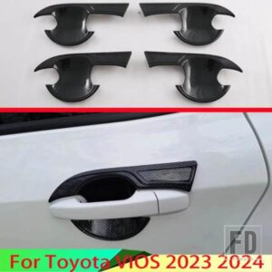 トヨタ VIOS 2023 2024 カーアクセサリーカーボンスタイルドアハンドルボウルカバーカップキャビティトリムインサートキャッチモールドガーニッシュ