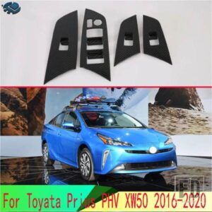トヨタプリウス PHV XW50 2016-2020 カーアクセサリーカーボンスタイルドア窓アームレストカバースイッチパネルトリム