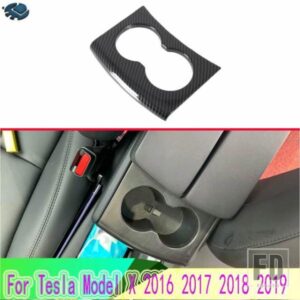 テスラモデル X 2016-19 カーアクセサリーカーボンスタイルフロントセンターコンソールカップドリンクホルダーカバートリムベゼル