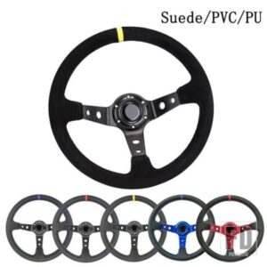 汎用 350 MMスエードステアリングホイール革ステアリングホイールドリフトレーシングタイプスエード/PVC スタイル
