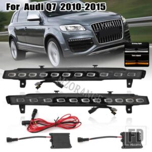 2 個 LED デイタイムランニングライトアウディ Q7 2010 -2015 ダイナミックイエローウィンカー機能車 DRL 防水 12V フォグランプ電球