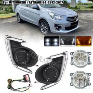 LED DRL フォグランプ三菱アトラージュミラージュ G4 2012-2017 ヘッドライトデイタイムランニングライトフォグランプ黄色ウィンカー