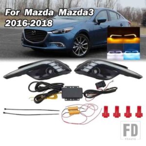 デイタイムランニングライトマツダ 3 アクセラ 2017 2018 LED DRL フォグランプ昼光黄色信号フォグランプカバーヘッドライト
