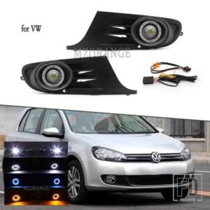 LED DRL ヘッドライト VW ゴルフ 6 MK6 2009-2013 フロントフォグライトカバーデイタイムランニングライトイエローブルーエンジェルアイズフォグランプ