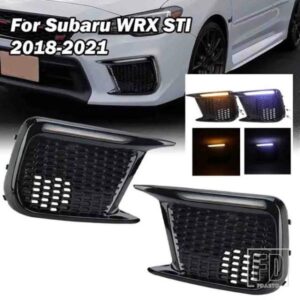 2 個車 LED DRL デイタイムランニングライトスバル WRX STI 2018-21 黄色ウィンカーフォグランプベゼルカバー 1 セット