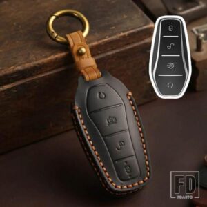 レザー車スマートキーケースカバー BYD ATTO 3 ATTO3 DM TANG SONG DM-I MAX PRO QIN PRO YUAN EV DOLPHIN 2021-23 用4 ボタン