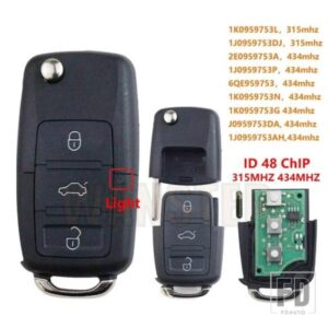 3 ボタン 434/315 MHZ ID48 チップキーフォブリモートフォルクスワーゲン/VW ティグアンパサートポロゴルフ MK4 ビートルシュコダオクタヴィアシート