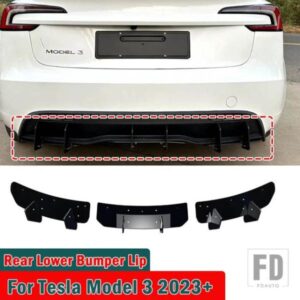 テスラモデル 3 2023-2024 グロスブラックリアアンダーバンパーリップディフューザースポイラープロテクター外装アクセサリー