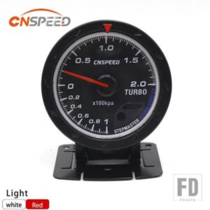 CNSPEED 60MM ターボ ブースト ゲージ レッド ホワイトライティングBARタイプ ブラックフェイス カーゲージ センサー付カーメーター