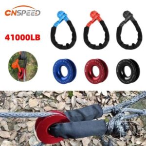 CNSPEED 41000ポンド 合成ソフトシャックルロープ 高耐久オフロード牽引シャックルストラップ スリーブ付き アルミニウム回復リング