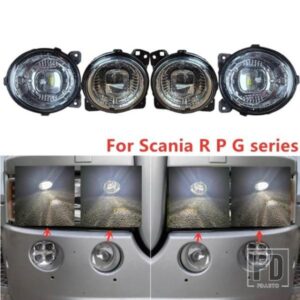 4個のホワイトEマーク2X LEDインナーフォグランプと2X LEDアウターフォグランプスカニア5/6 P G Rシリーズ用フロントスポットフォグランプ LH + RH