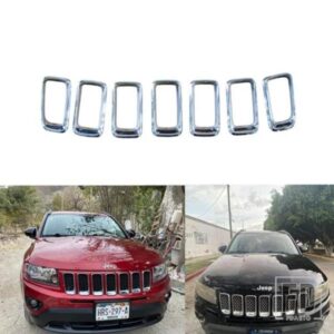 7PCS ブラッククロームフロントグリルトリムモールディングインサート ジープコンパス 2011-2017 OEM 68109865AAに適合