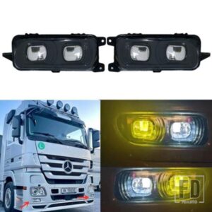 1個RH1個LH 24VフロントバンパーLEDアンバーホワイトデュアルレンズフォグライトベンツアクトロスMP3トラック9438200156 9438200056に適合