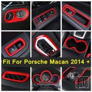 ポルシェ マカン 2014-2023 対応 レッド インテリアアクセサリー ACベント ヘッドランプ スイッチボタン カバー