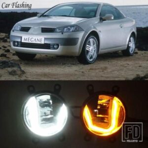 3-IN-1機能 ルノー メガーヌ 2 II DRL デイタイムランニングライト カープロジェクターフォグランプ イエローシグナル付き