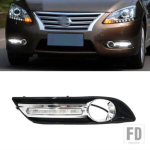 日産 1セット LEDデイタイムランニングライト デイライト フォグライトカバー ウィンカー付き DRL セントラ シルフィ 2012-15用