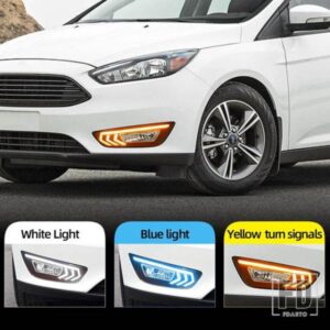 フォード フォーカス3 MK3 2015-18 LED DRLデイタイムランニングライトデイライトイエローシグナルフォグランプ付きカーフラッシュ2個