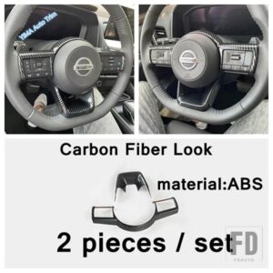日産 カーボンルックカーステアリングホイール/エアコン吹き出し口フレームカバートリム キャシュカイ J12 2022 2023 インテリアアクセサリー - Steering Wheel