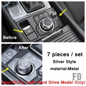 マツダ カーアクセサリー 電動ハンドブレーキ パーキング/メディア回転ボタンカバートリム 3 2017 2018 メタルインテリアカスタムに適合 - model 9