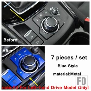 マツダ カーアクセサリー 電動ハンドブレーキ パーキング/メディア回転ボタンカバートリム 3 2017 2018 メタルインテリアカスタムに適合 - model 6