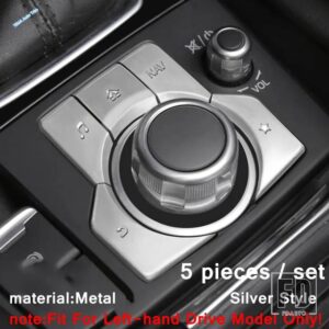 マツダ カーアクセサリー 電動ハンドブレーキ パーキング/メディア回転ボタンカバートリム 3 2017 2018 メタルインテリアカスタムに適合 - model 8