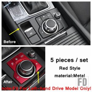 マツダ カーアクセサリー 電動ハンドブレーキ パーキング/メディア回転ボタンカバートリム 3 2017 2018 メタルインテリアカスタムに適合 - model 2