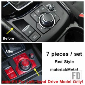 マツダ カーアクセサリー 電動ハンドブレーキ パーキング/メディア回転ボタンカバートリム 3 2017 2018 メタルインテリアカスタムに適合 - model 3