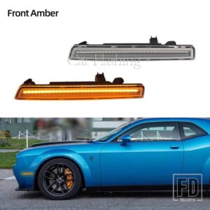 ダッジ チャレンジャー 2015-21 フロント アンバー リア レッド LED サイドマーカーライト用サイドマーカーランプ - Clear Front
