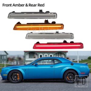 ダッジ チャレンジャー 2015-21 フロント アンバー リア レッド LED サイドマーカーライト用サイドマーカーランプ - Clear Front and Rear