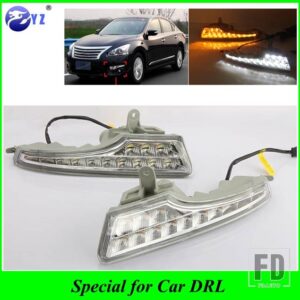 日産 自動車用 点滅2個 DRL アルティマ ティアナ 2013-16 デイタイムランニングライト フォグランプカバー ヘッドライト 12V デイライト - White and Yellow