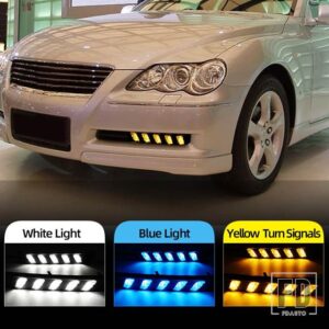 トヨタ マークX レイツ 2004-09 LEDフォグランプ用 2個 DRLデイタイムランニングライト 点滅 - White and Yellow