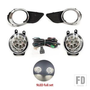 トヨタ シエナ 2010-17 フロント LED フォグランプ クロームトリム ハーネス配線カバーグリル付き - 9LED full set