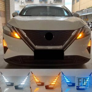 日産 自動車用 LED DRL QASHQAI J12 2023 2024 デイタイムランニングライト フォグランプカバー ウィンカー付き デイライト - White and Yellow