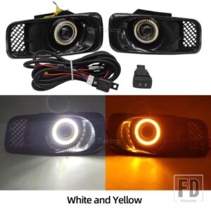 ホンダ シビック 1999 2000年式用 LEDデイタイムランニングライト フロントバンパーフォグランプ フォグライトアセンブリ エンジェルアイ ウィ - White yellow ringset