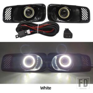 ホンダ シビック 1999 2000年式用 LEDデイタイムランニングライト フロントバンパーフォグランプ フォグライトアセンブリ エンジェルアイ ウィ - White ring set