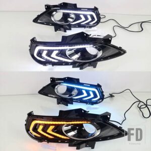 フォード モンデオ フュージョン 2013-16 自動車用 DRL LED デイタイムランニングライト ターンイエローシグナル フォグランプカバー付き 2個 - White